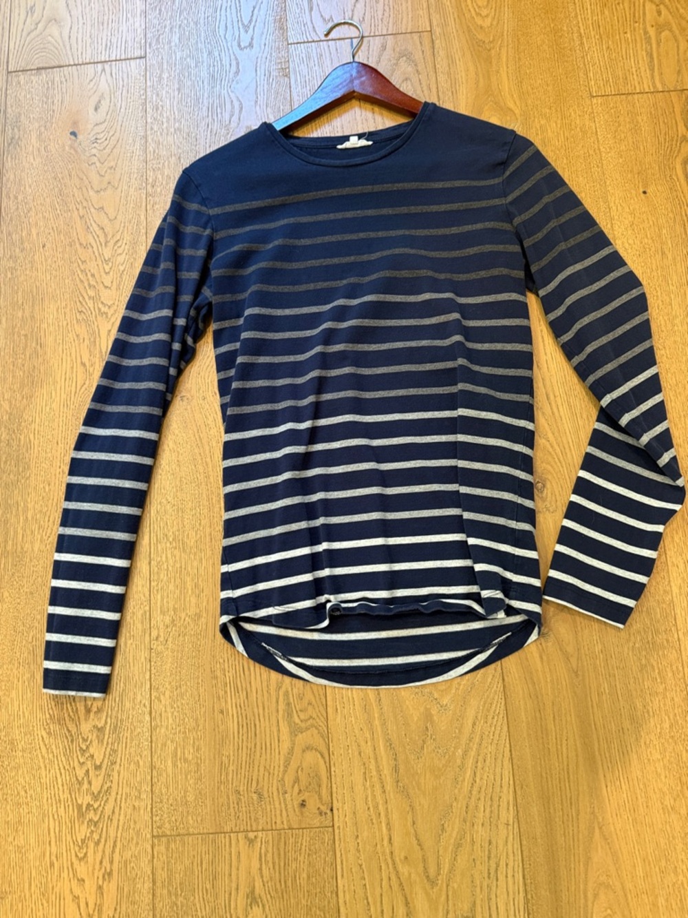 Orlebar Brown Navy and Gray Striped Long Sleeve Tee
